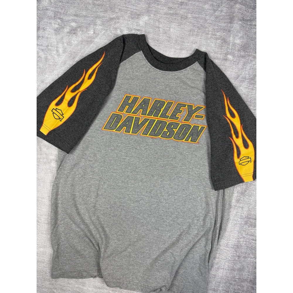 Harley-Davidson Gray & Black Raglan Tee with Yellow Flame Sleeves